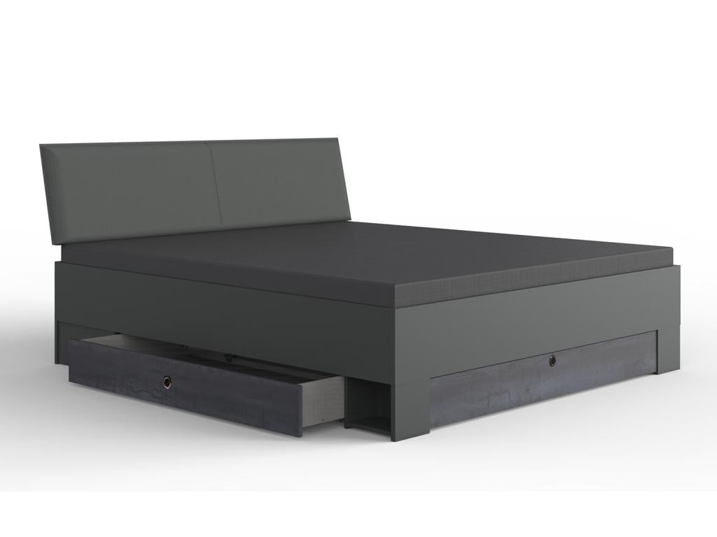 Lit adulte double 180x200 cm Chezlova Taille 2 chevets Couleuris gris foncé - L- 189 x P- 210 x H- 96 cm KXGO33027