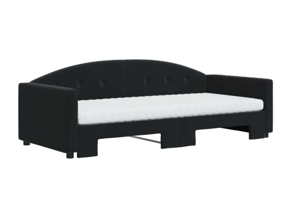 Lit de jour avec gigogne et matelas noir 90x200 cm velours QDTP50686