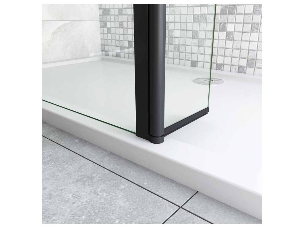 Paroi de douche à l'italienne avec retour pivotant 60 40x200cm avec barre de fixation 90cm récupérable - Noir Mat - 8mm verre anticalcaire PQQB13691