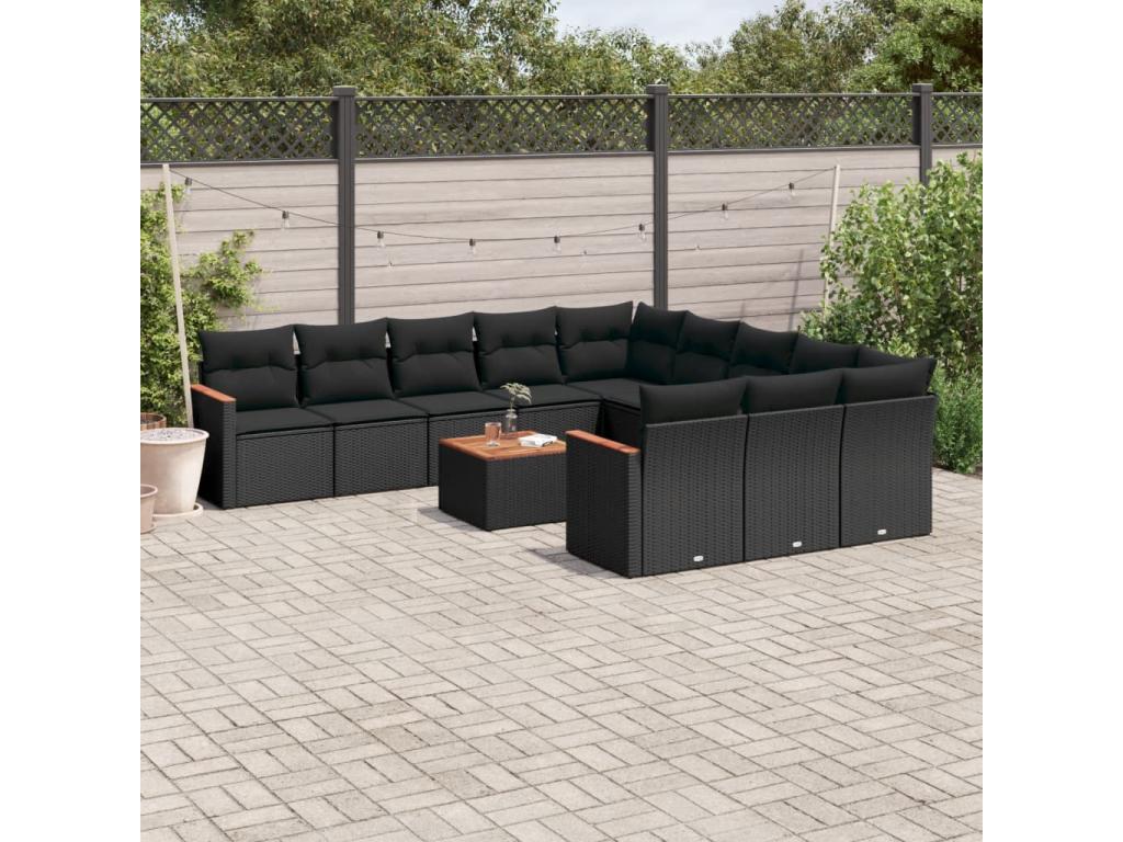 Salon de jardin 12 pcs avec coussins noir résine tressée KMQX81182
