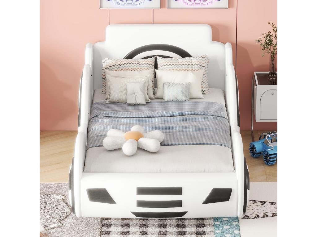 Lit voiture avec coffre de rangement pour enfant - 90x200 cm - similicuir - Gris NAYU70917