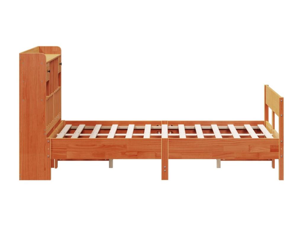 Lit bibliothèque sans matelas cire marron 160x200 cm pin massif XLTJ70987