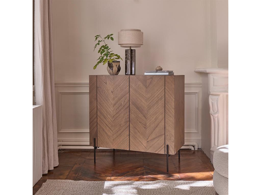 Meuble bar en décohaute massif et métal finition noyer 100 cm ECBI45164