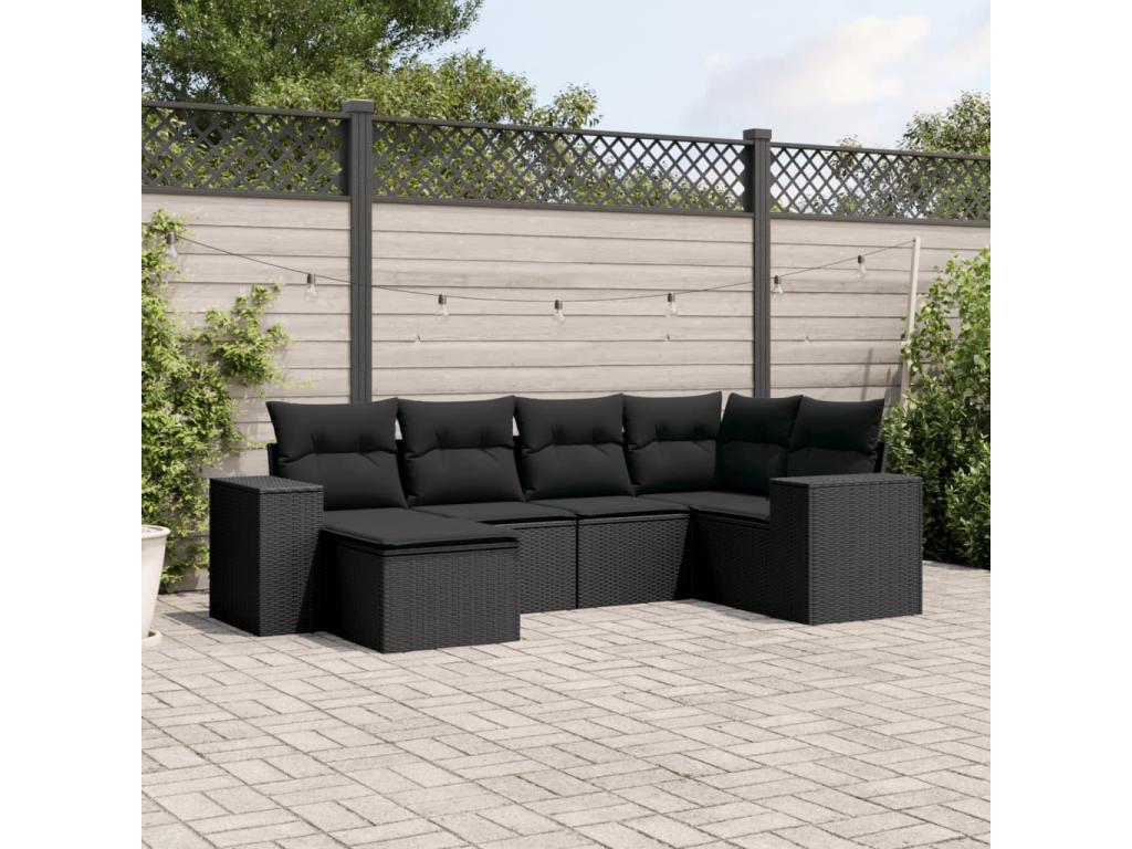 Salon de jardin 6 pcs avec coussins noir résine tressée ZWCX56252