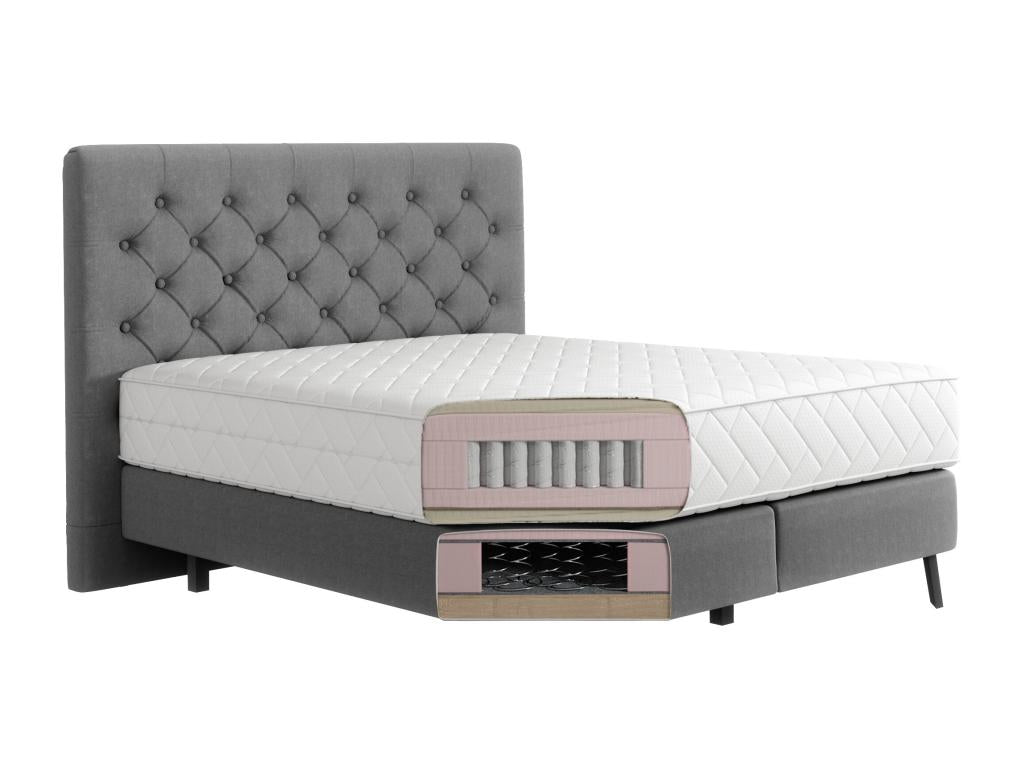 Lit continental capitonné tissu gris clair Chezlova avec matelas 30cm en latex et pied métal noir-140x200 HNFD14955