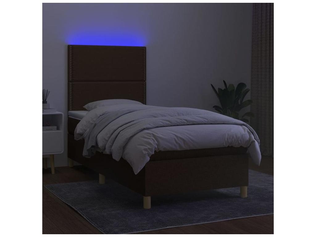 Sommier à Chezlova de lit matelas et LED Marron foncé 100x200 KTRA68133
