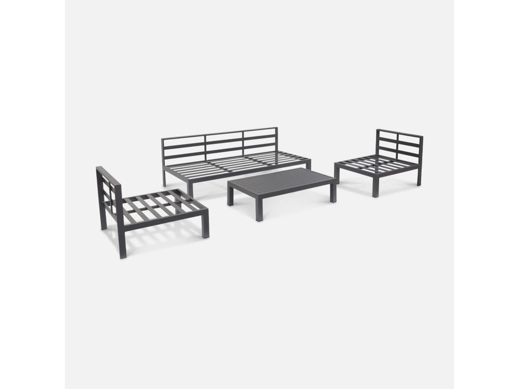 Salon de jardin 5 places en aluminium – assises profondes – Chezlova – gris anthracite TOTC03136
