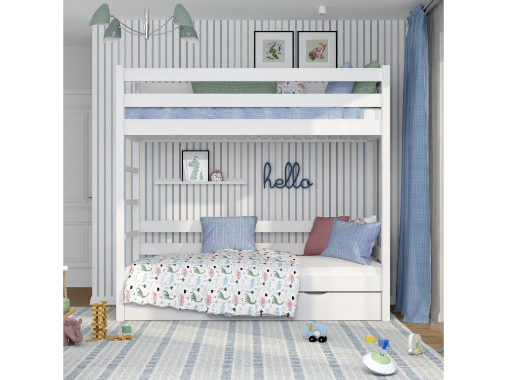 Lit superposé en bois - avec tiroir pour matelas N03 Blanc 100x180 ONFW74810