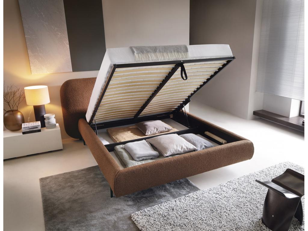 Lit coffre Chezlova – Velours moderne et rangement optimisé-Couleur Marron-180x200 ABFV64564