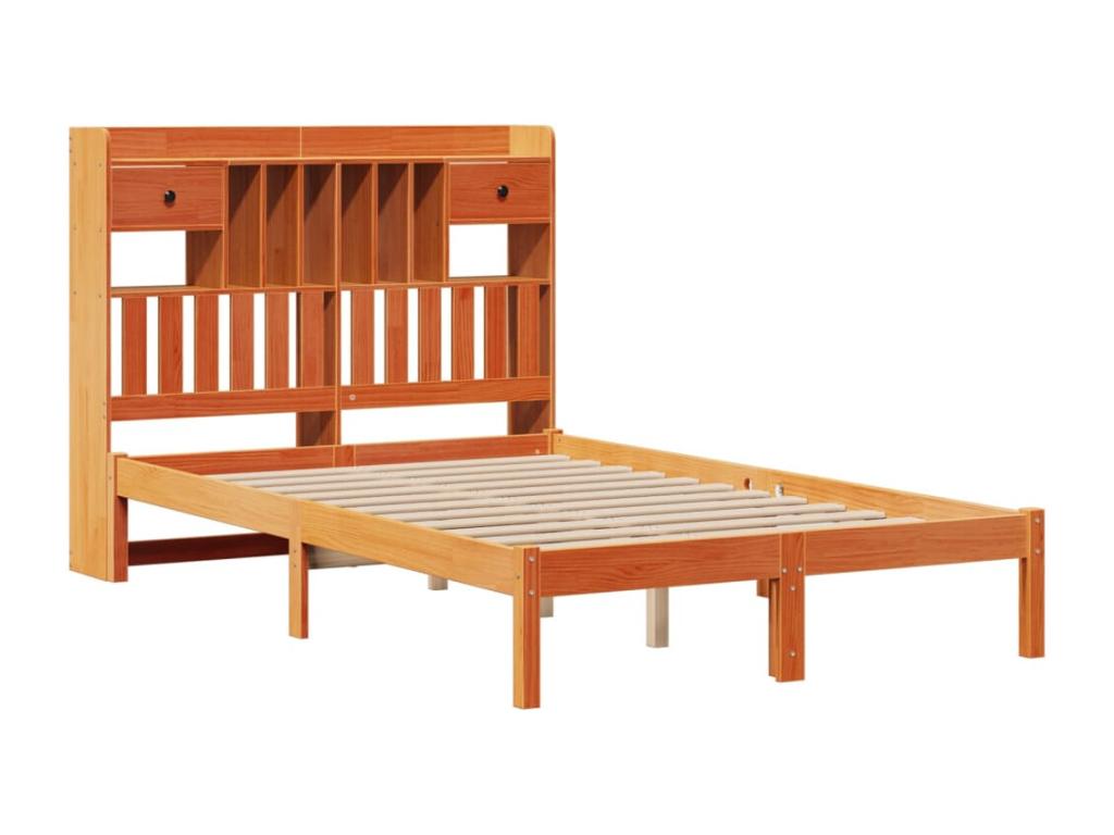Lit bibliothèque sans matelas cire marron 120x190cm pin massif RXAN57014