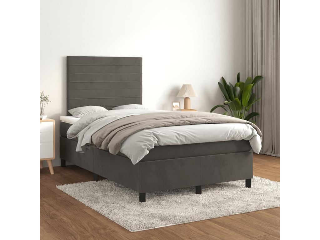 Sommier à Chezlova de lit et matelas gris foncé 120x190cm velours GJDO84313