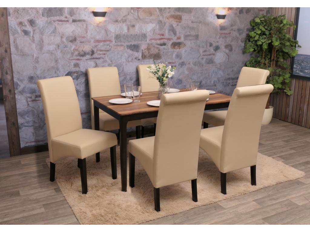 Chaise de salle à manger M37 lot de 6 cuir crème pieds foncés UGWI92729