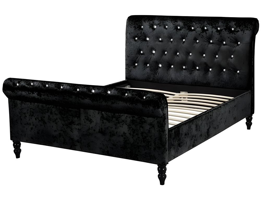 Lit Chezlova Luxe Velours - Tissu Noir - 140x190 cm UPII94439