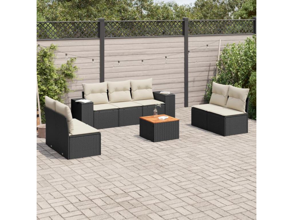 Salon de jardin 8 pcs avec coussins noir résine tressée HMBG24155