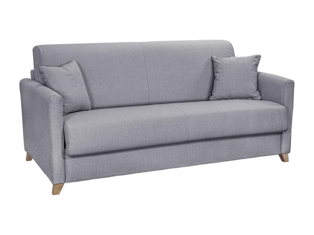 Canapé convertible 3 places en tissu gris clair et bois clair avec matelas 18 cm Chezlova SBVO68370