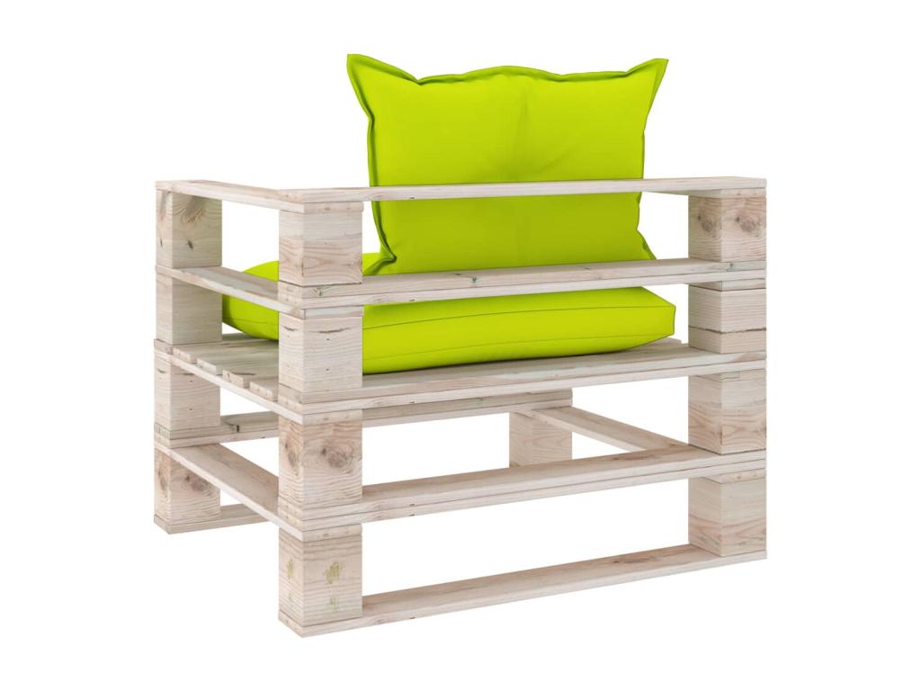 Canapé palette de jardin avec coussins vert vif bois de pin FRGO87453