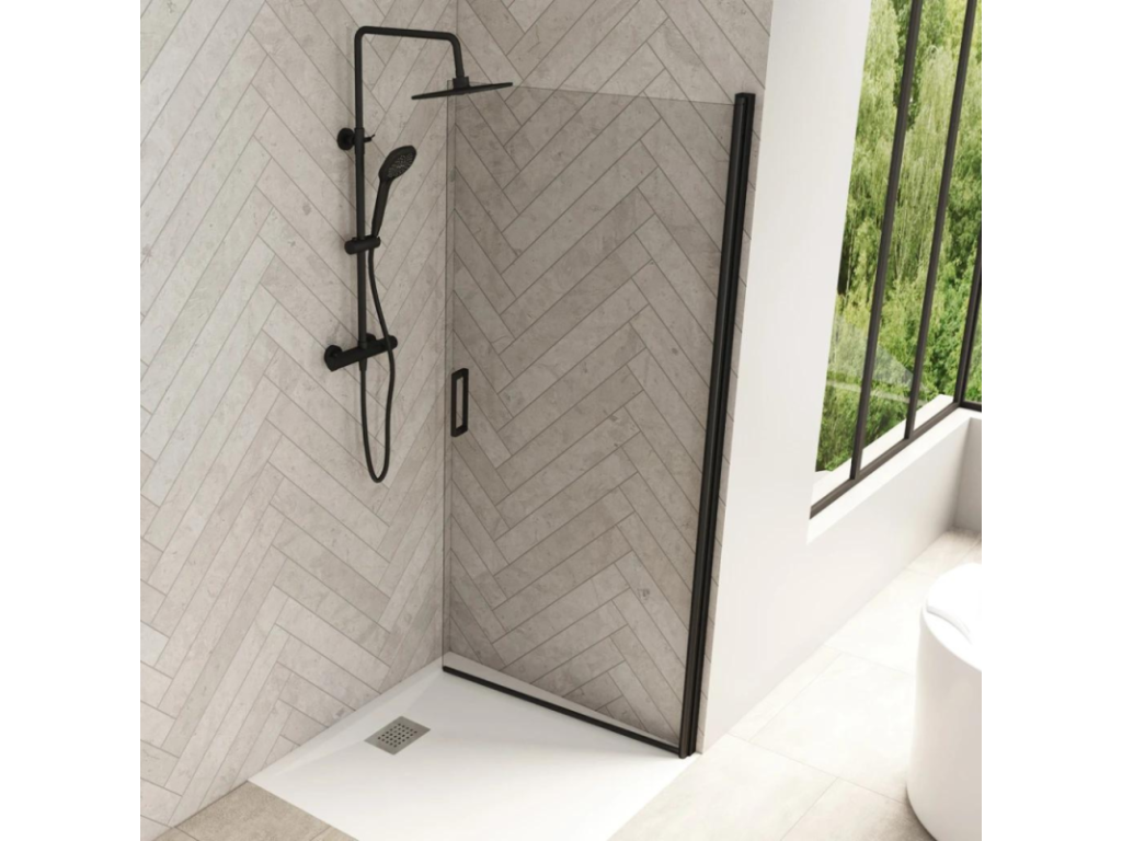 Porte de douche pivotante Smart Design de Chezlova 80 cm profilé noir verre transparent - pour montage en angle GGZE95354