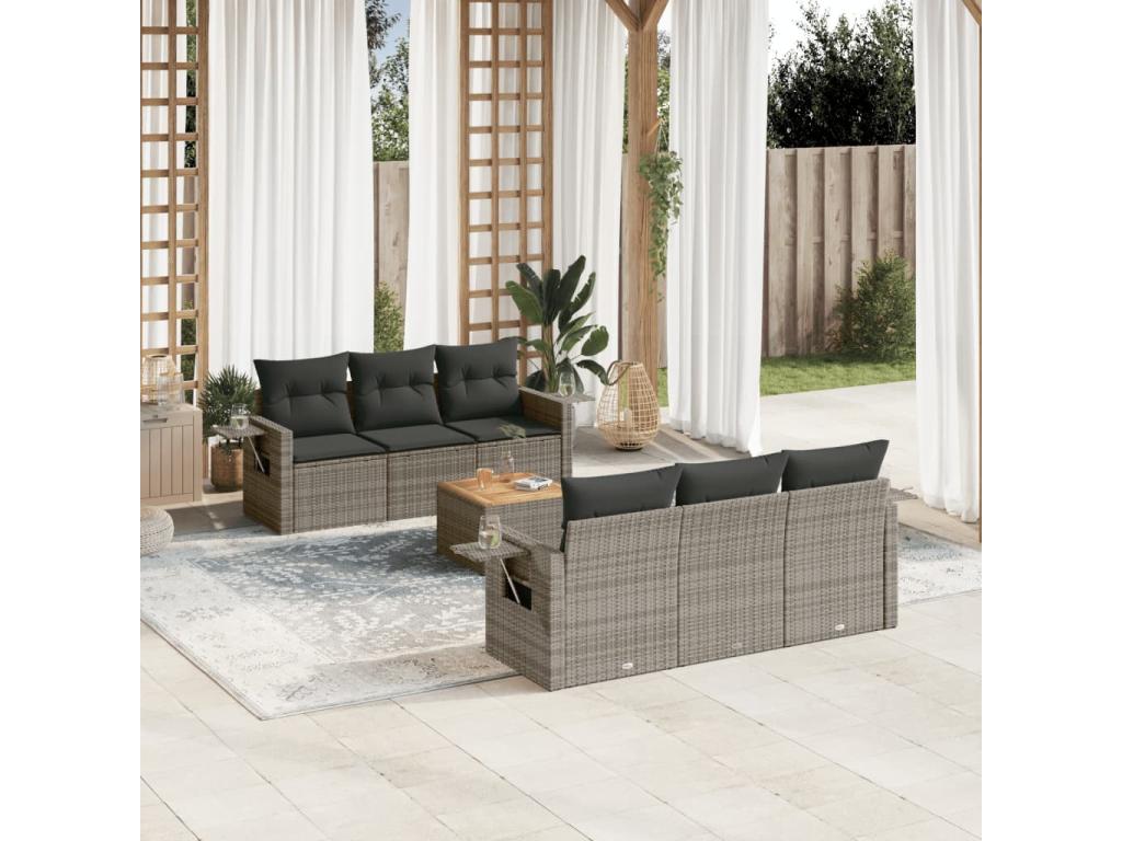 Salon de jardin avec coussins 7 pcs gris résine tressée KLZL89992
