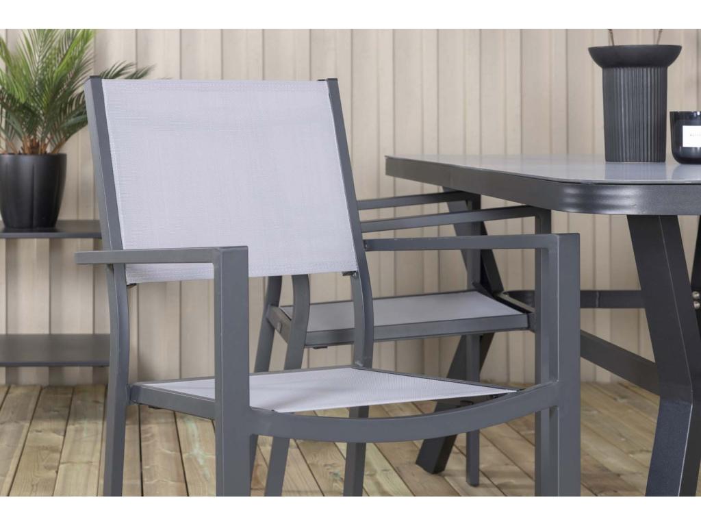 Chezlova ensemble de jardin table 90x160cm noir 4 chaises Chezlova gris. OQHG43142