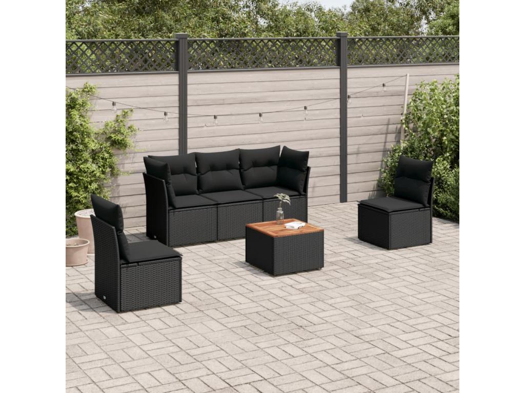 Salon de jardin 6 pcs avec coussins noir résine tressée MRBU58390