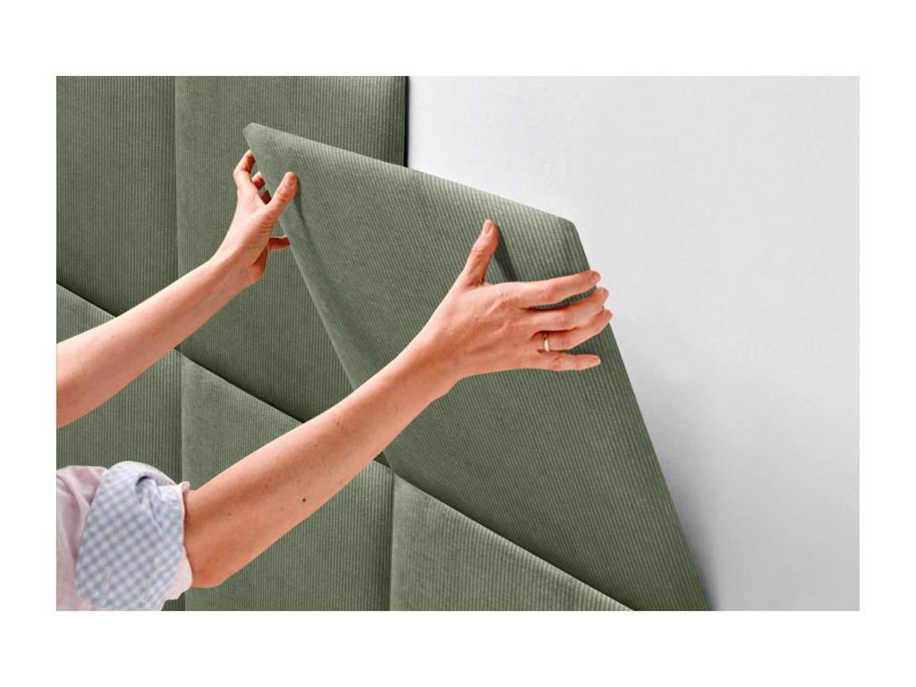 Chezlova Tête de lit rembourrée en velours tricoté de qualité Chezlova inférieure composée de panneaux autocollants interchangeables vert Chezlova 145 cm HXGZ75596