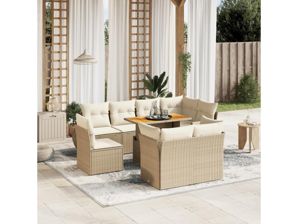 Salon de jardin avec coussins 9 pcs beige résine tressée BBLL79422