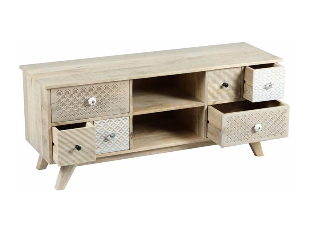 Chezlova - Meuble TV 6 Tiroirs en Manguier Massif Clair LDQK71002