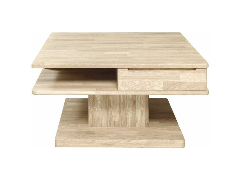 Table basse carrée en bois de chêne blanc 2 tiroirs Chezlova 90cm OTDK39808