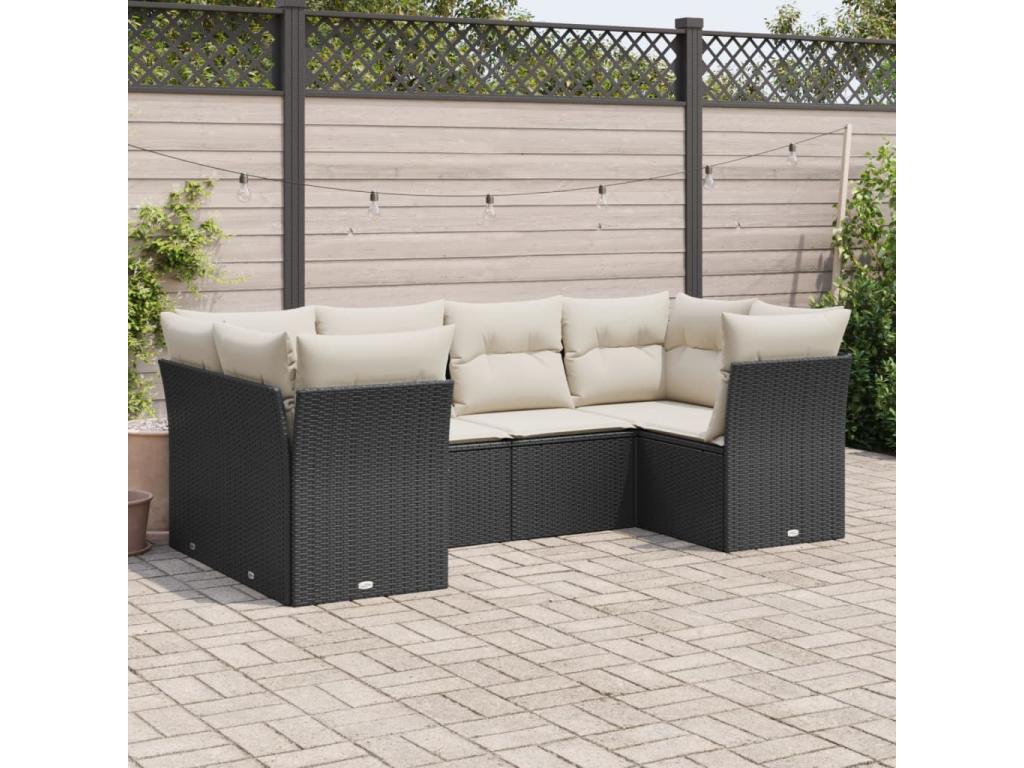 Salon de jardin 6 pcs avec coussins noir résine tressée ENPG36127