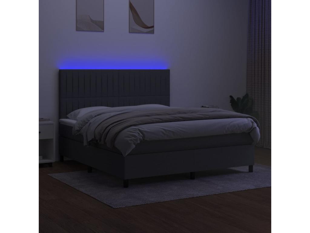 Sommier tapissier et matelas et LED Gris foncé 180x200 cm Tissu FIOS94851