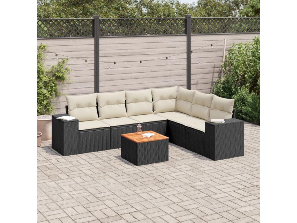 Salon de jardin 7 pcs avec coussins noir résine tressée SRRI27878