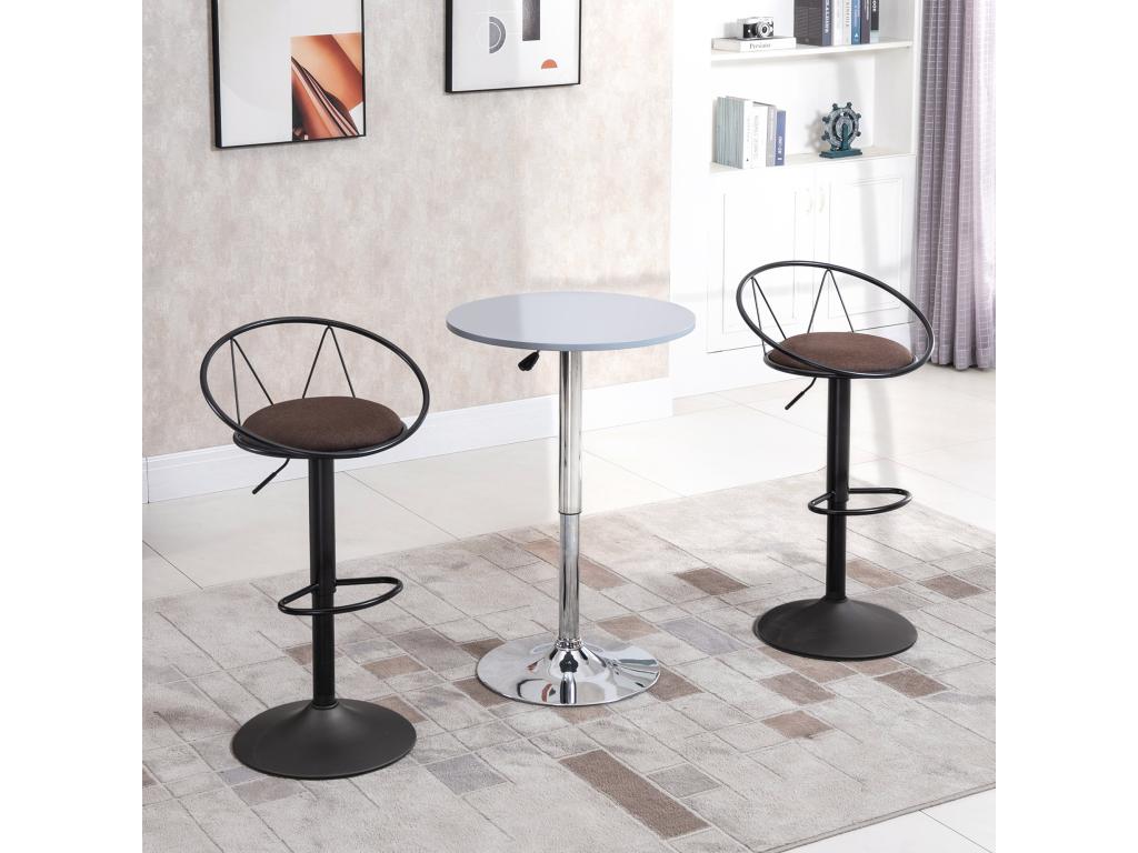 Lot de 2 tabourets de bar design néo-rétro réglable pivotant avec repose-pied métal noir lin marron VTFO45511