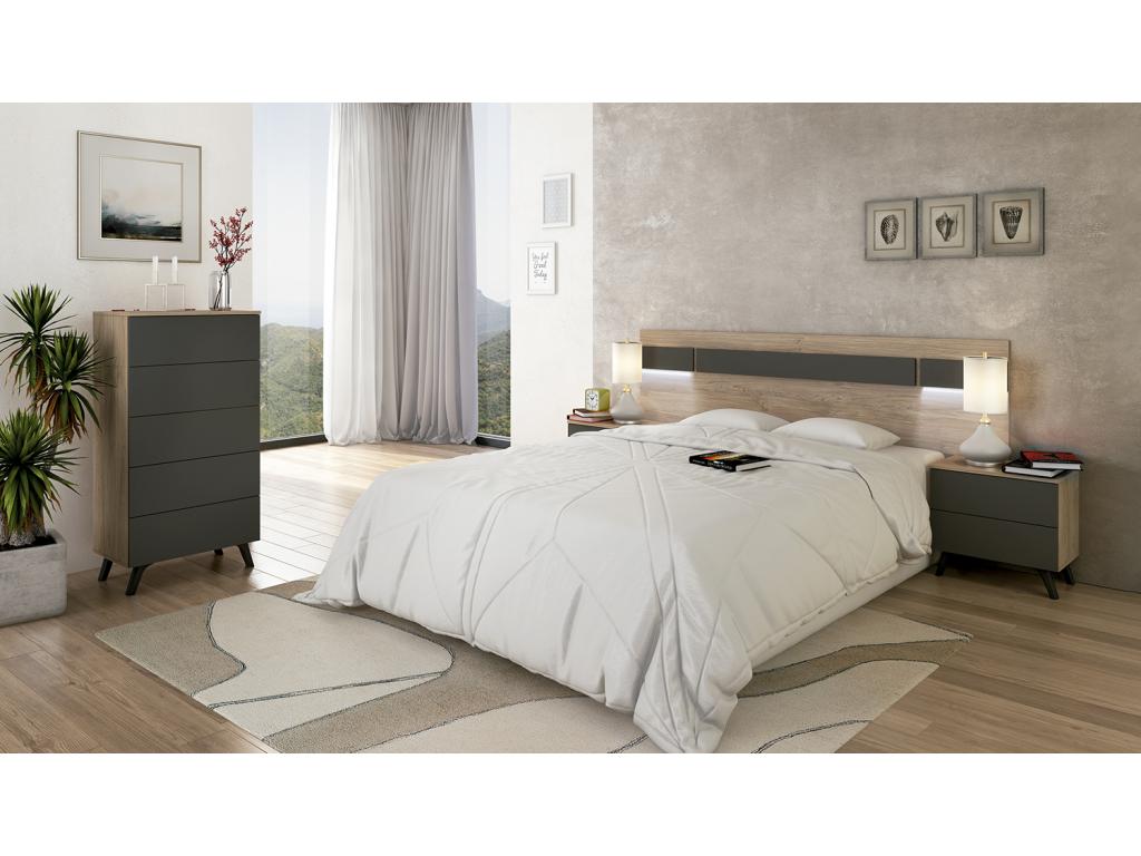 Table de chevet table de nuit Couleuris chêne Chezlova graphite - Longueur 52 x Profondeur 34.80 x Hauteur 50 cm SYUG62720