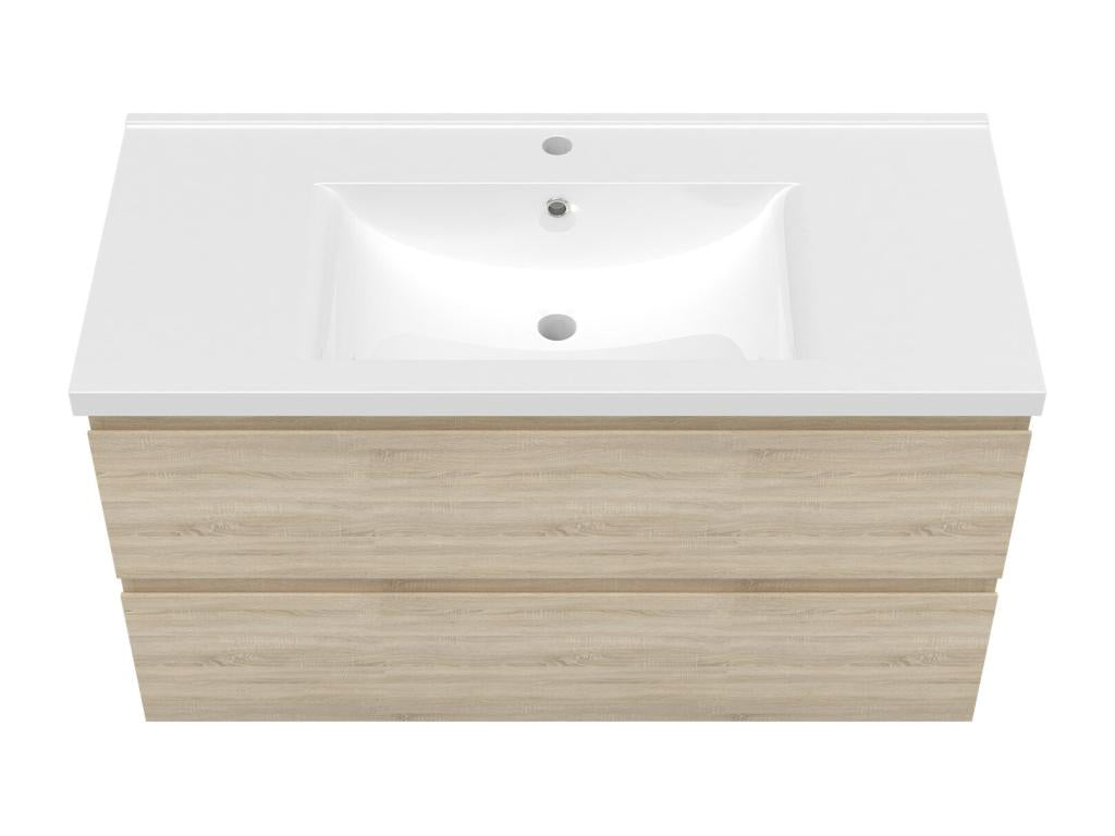 Ensemble meuble Salle de Bain 100cm Chêne Chezlova simple vasque et miroir lumineux 3 couleurs et dimmable NLEJ54886