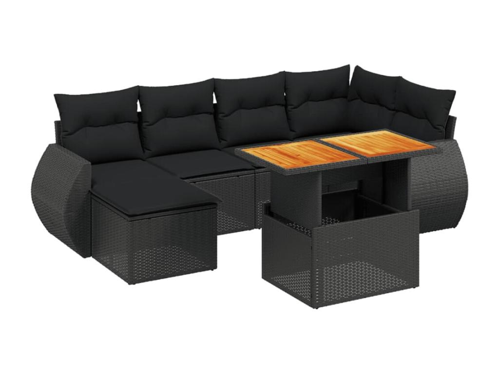 Salon de jardin 6 pcs avec coussins noir résine tressée XRHR72268