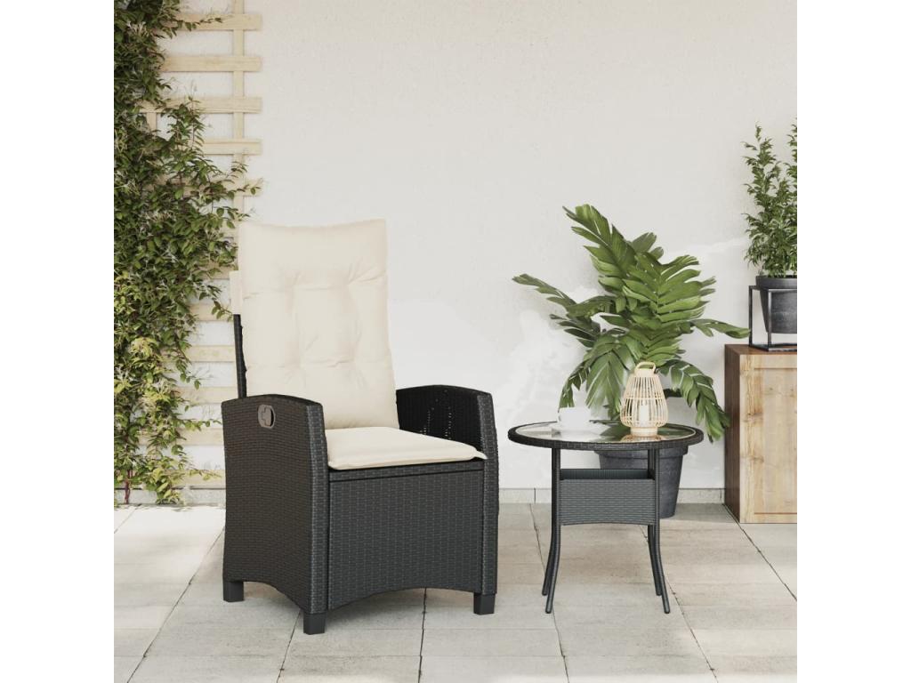 Chaise inclinable de jardin avec coussins noir résine tressée HOFN72779