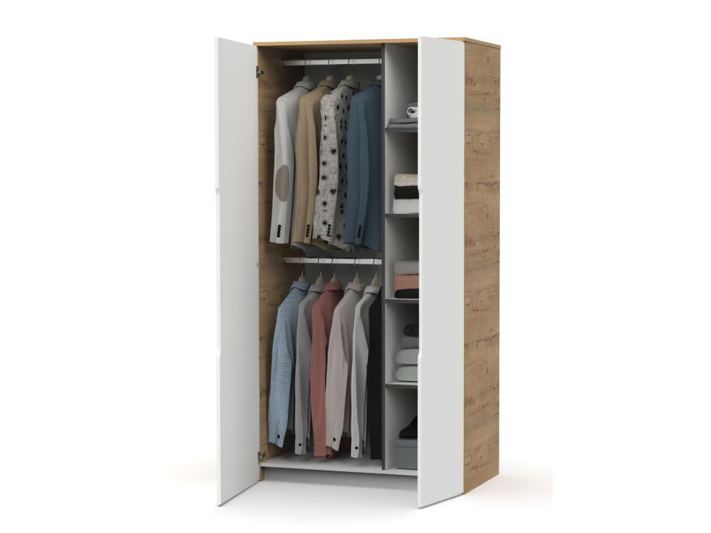 Armoire placard Couleuris chêne doré blanc - L- 100 x L- 57 x H- 200 cm VDNB71219