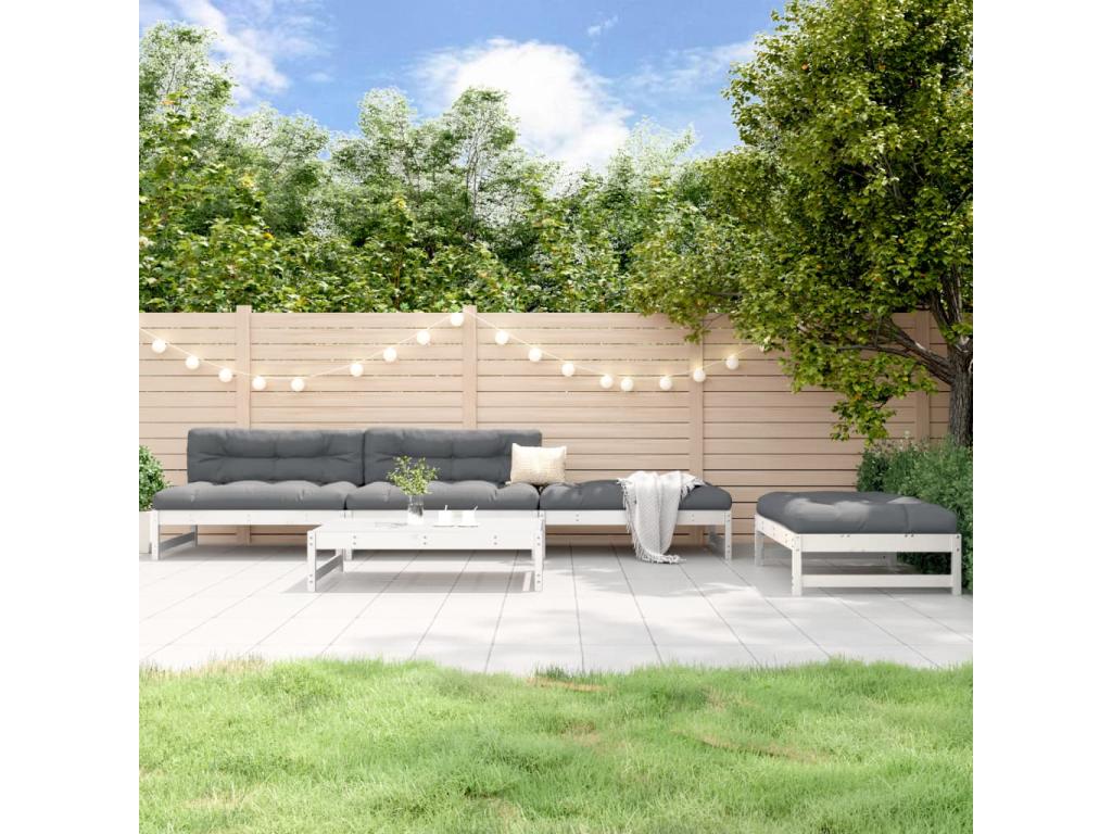 Salon de jardin 5 pcs blanc bois massif de pin XTOL15893