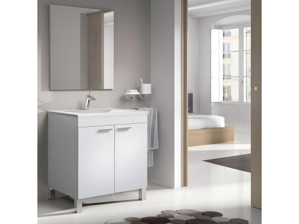 Meuble salle de bain Sous-vasque 60 cm avec 2 portes Miroir coloris blanc brillant - H80 x Longueur 60 x Profondeur 45 cm YDDP57776