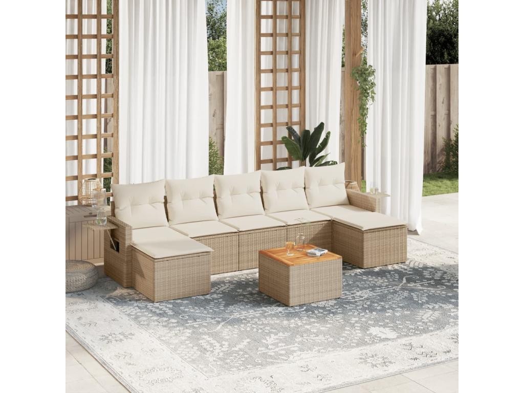 Salon de jardin avec coussins 8 pièces beige résine tressée HQUQ54606