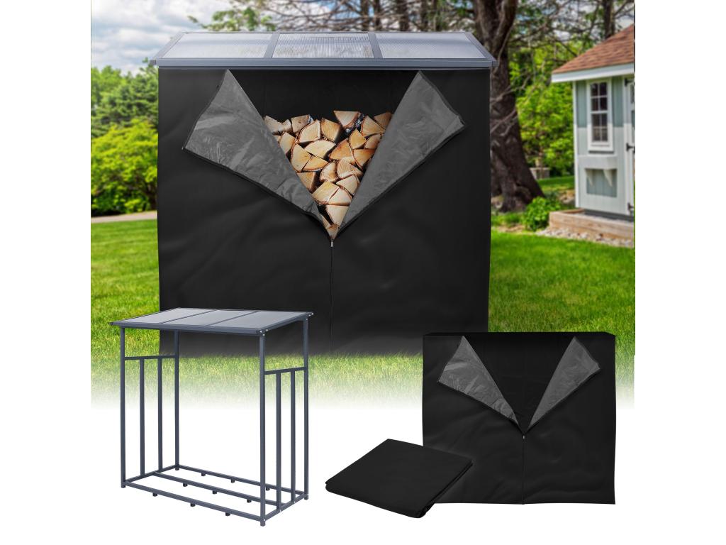 Abri bûche bois de chauffage étagère stockage bois de cheminée 185x185x70 cm NNLW26843