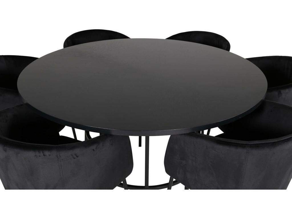 Ensemble table table marron et 6 chaises Chezlova Velours noir. BIBS25302