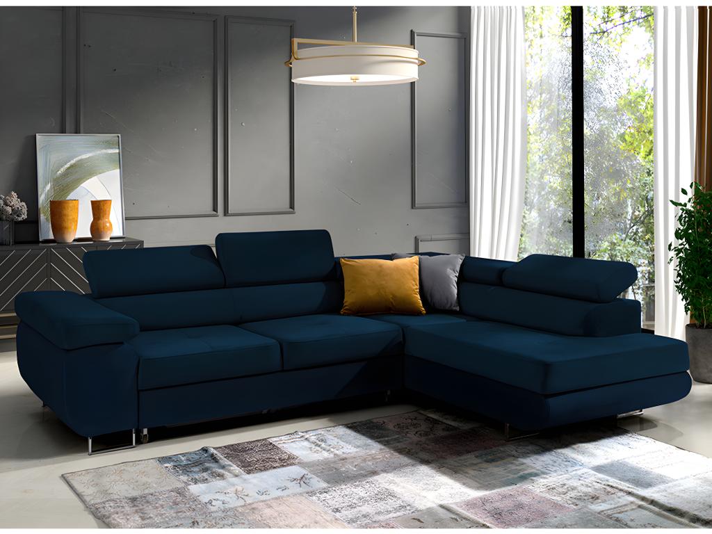 Canapé d'angle convertible droit 4 places Chezlova velours Bleu IHSR63823