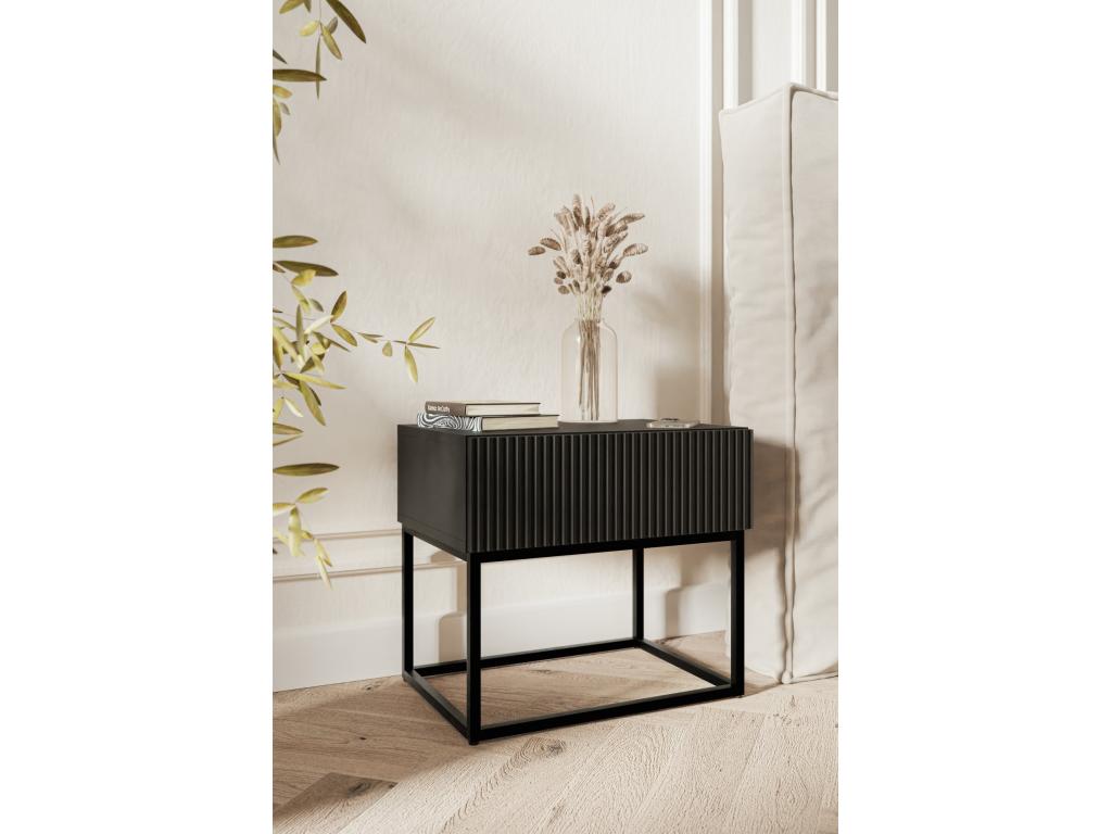 Table de chevet - 50 cm - noir avec pieds noirs - Chezlova ZBIJ06425