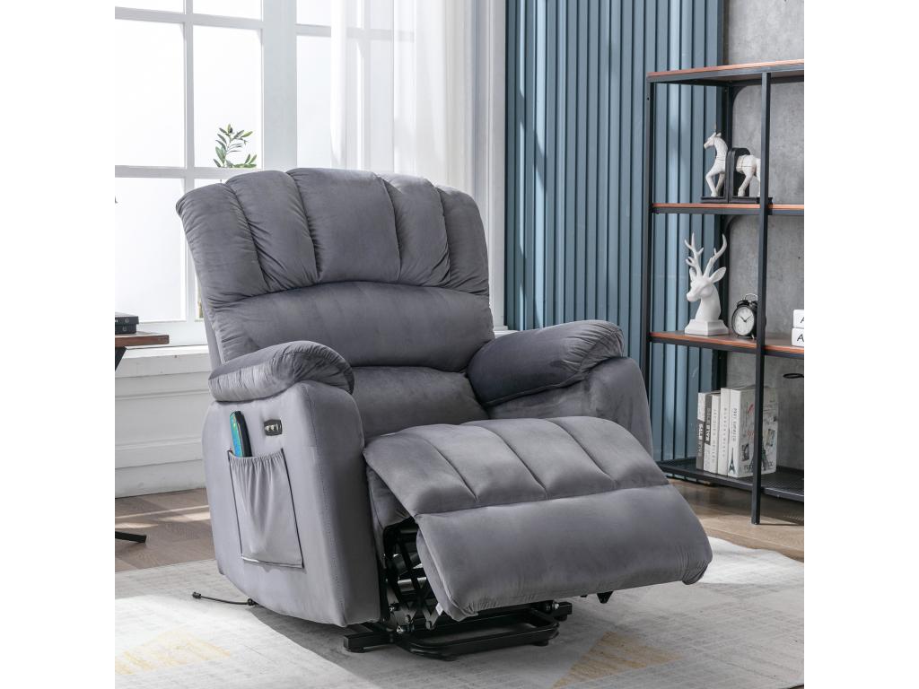 Fauteuil de relaxation électrique avec fonction fauteuil de massage inclinable 160 rembourré en tissu gris ZKRL38480