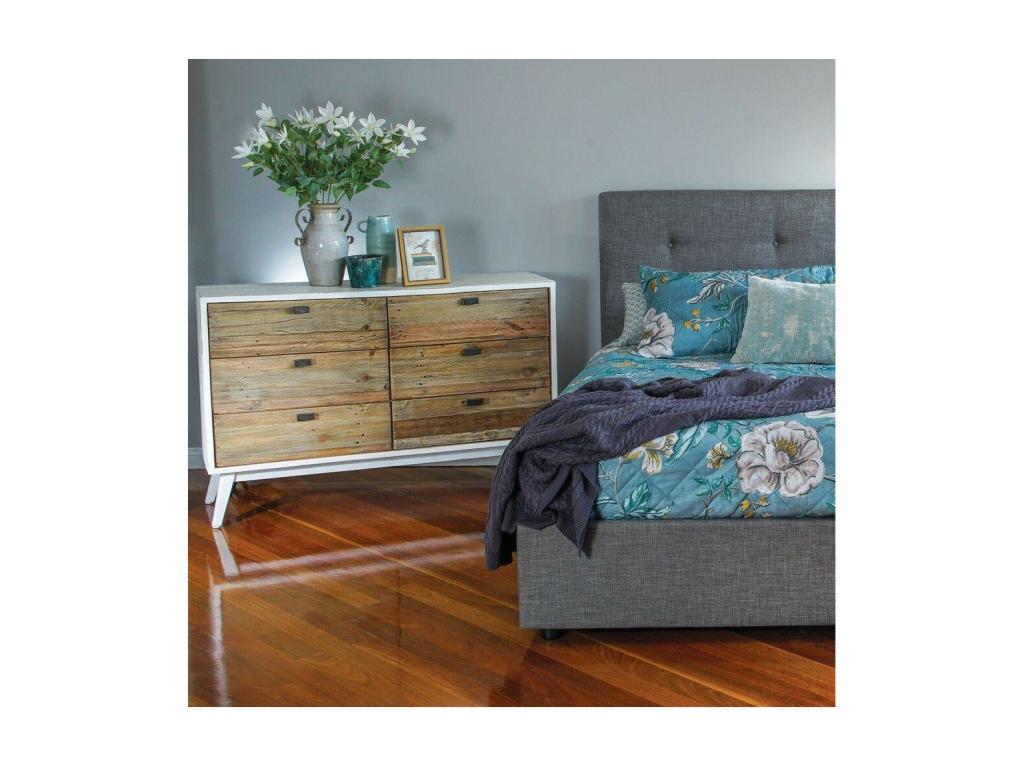 Commode 6 Tiroirs Bois Blanc 130x45x85cm - Decohaute Décoration d'Autrefois UFSK51167