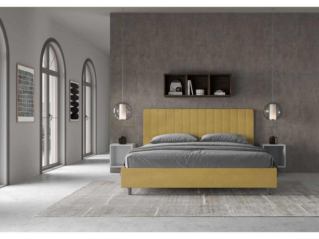 Lit Chezlova taille avec sommier rembourré 180x200 microfibre ocre Chezlova LGYV58218