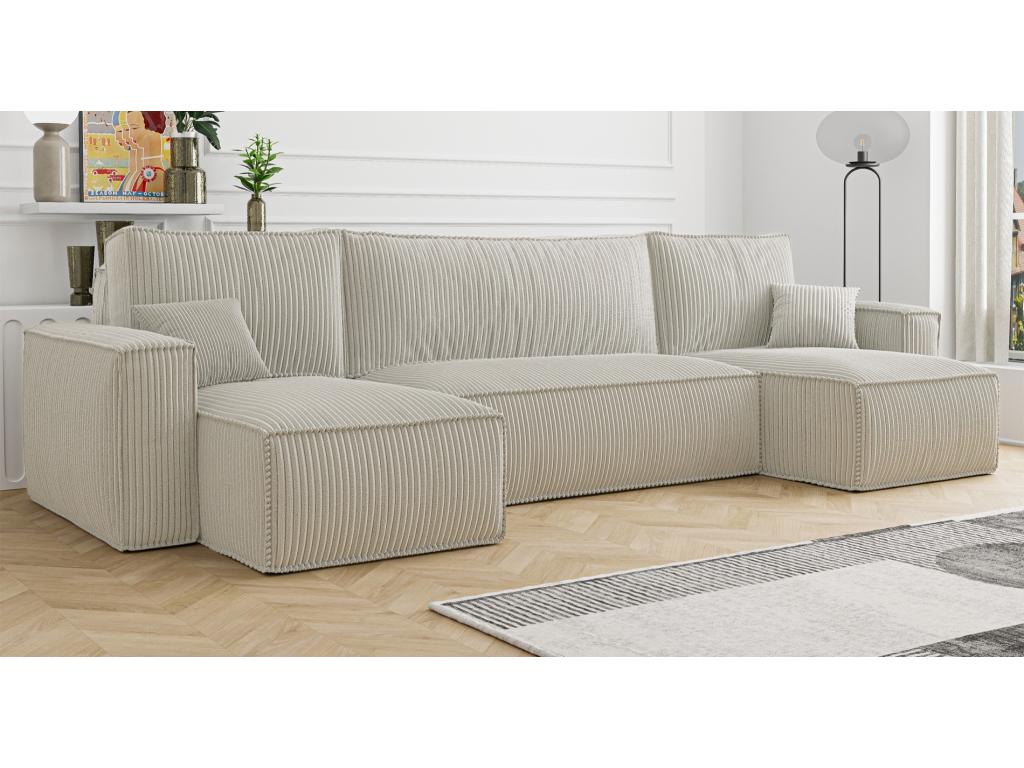 Canapé d'angle U convertible - en velours tricoté beige clair - Chezlova FRYF50082