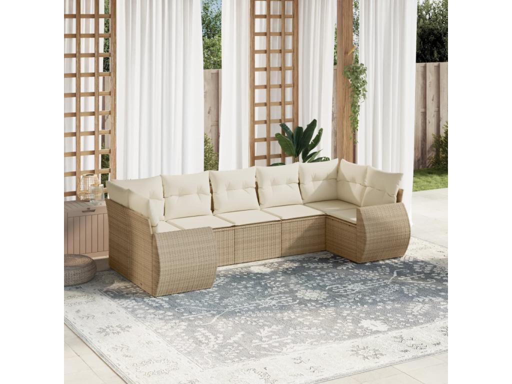 Salon de jardin avec coussins 7 pièces beige résine tressée PMKD56076