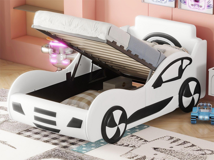 Lit voiture avec coffre de rangement pour enfant - 90x200 cm - similicuir - Gris NAYU70917